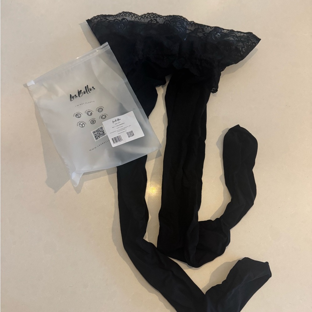 Les Belles Black Lace Top Stockings size L